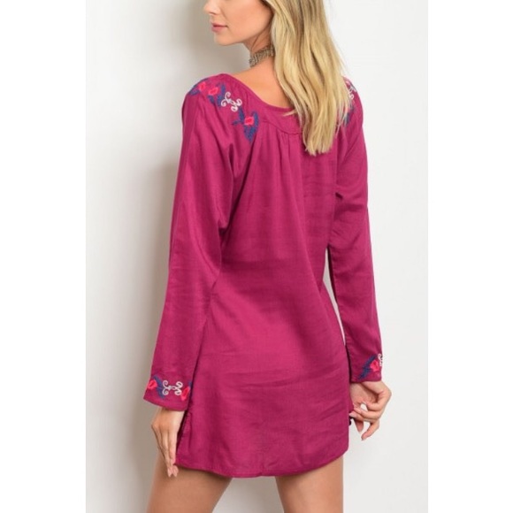 *CLEARANCE* Linen Embroidery Plum Wine Tunic - Picture 3 of 7